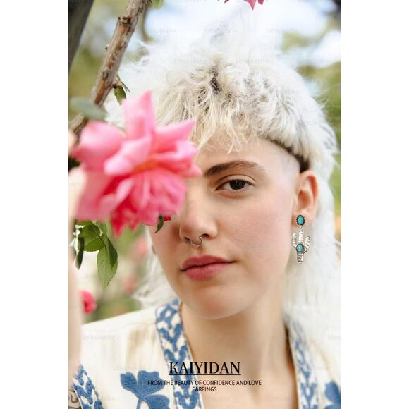 Turquoise Cactus shaped Vintage Long Summer Earring for Women Jewelry - Picture 9 of 9